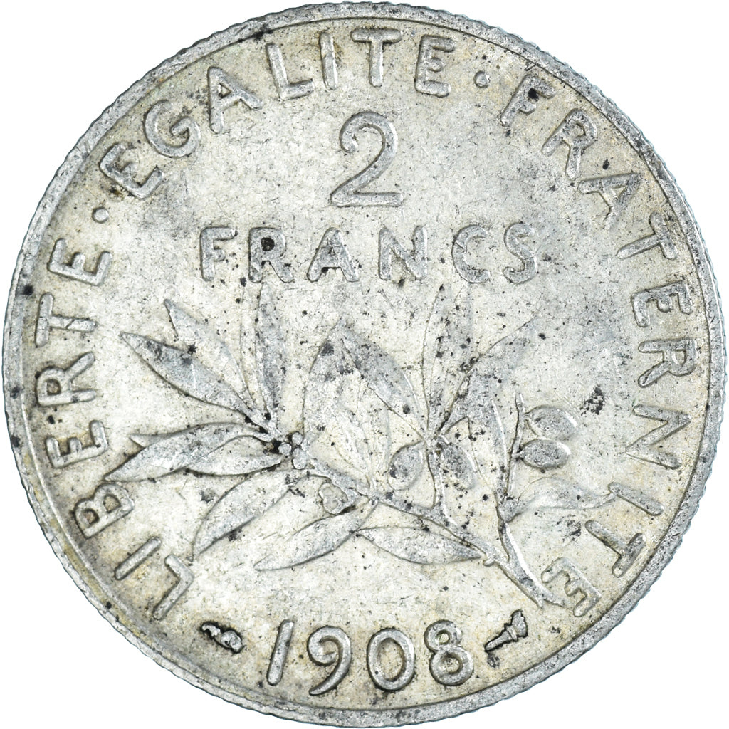 Moeda, França, Semeuse, 2 Francs, 1908, Paris, VF(30-35), Prata, KM:845.1