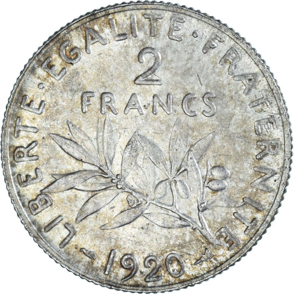 Munten, Frankrijk, Semeuse, 2 Francs, 1920, Paris, ZF, Zilver, KM:845.1