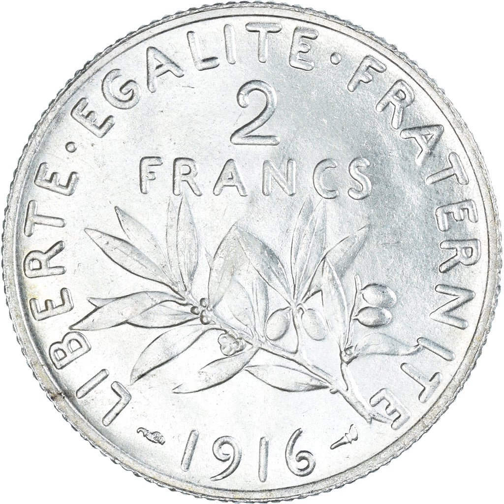 Coin, France, Semeuse, 2 Francs, 1916, Paris, MS(60-62), Silver, KM:845.1