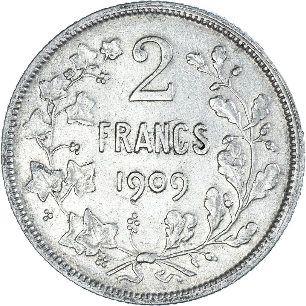 Münze, Belgien, 2 Francs, 2 Frank, 1909, SS, Silber, KM:58.1