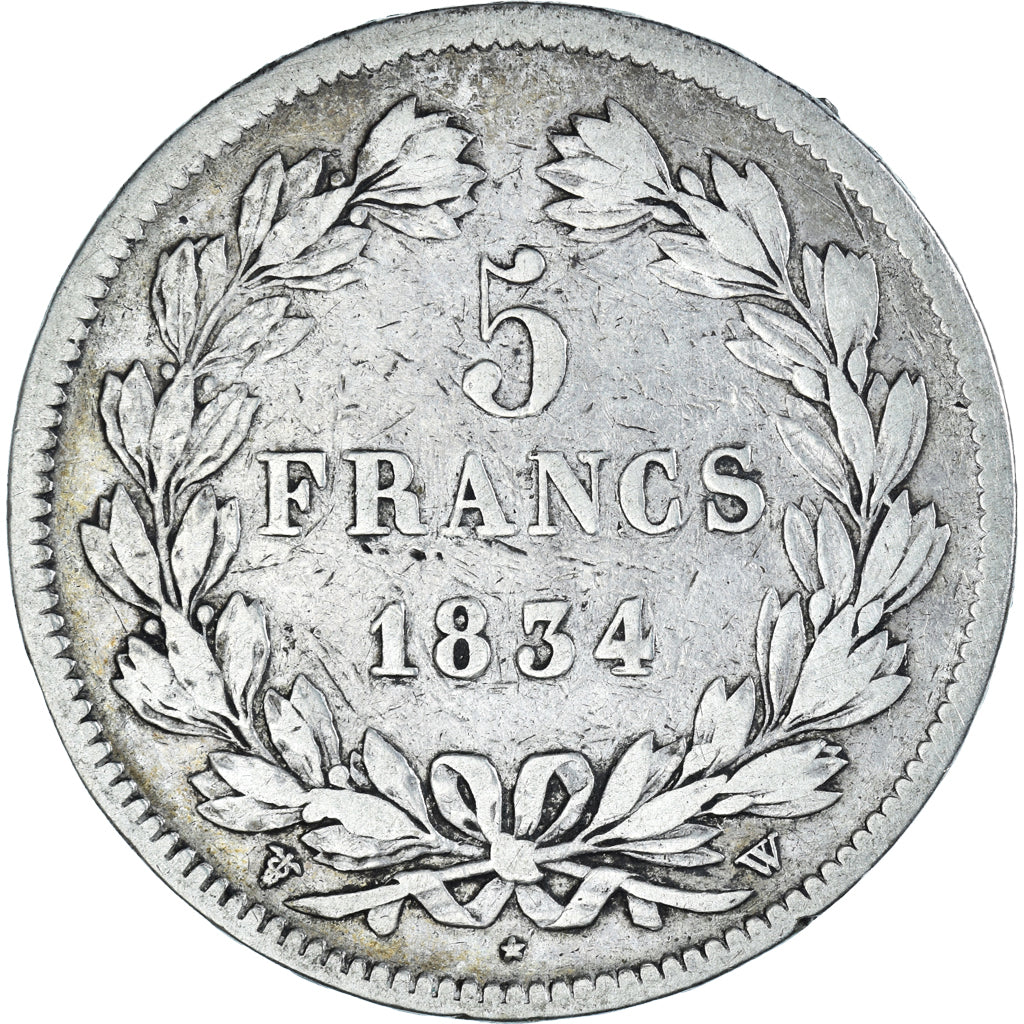 Coin, France, Louis-Philippe, 5 Francs, 1834, Lille, VF(20-25), Silver