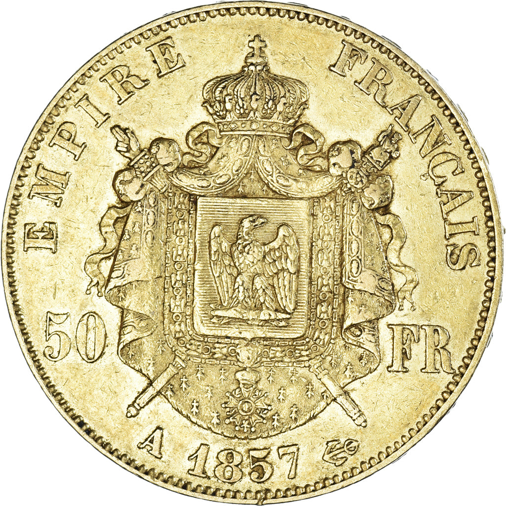 Coin, France, Napoleon III, 50 Francs, 1857, Paris, AU(50-53), Gold, KM:785.1