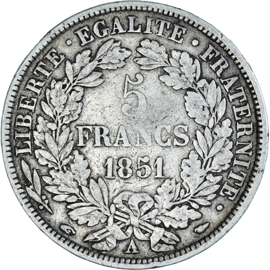 Moneta, Francia, Cérès, 5 Francs, 1851, Paris, BB, Argento, KM:761.1