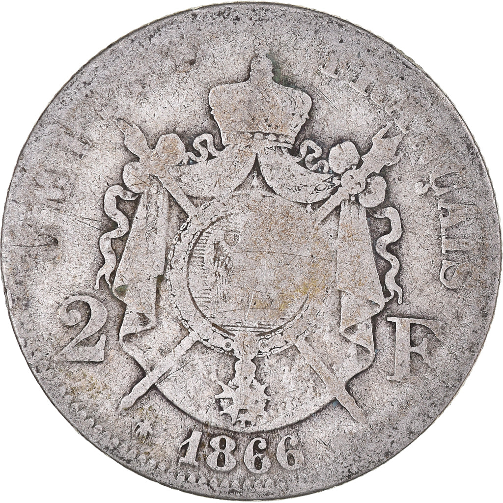 Monnaie, France, Napoleon III, 2 Francs, 1866, Paris, B+, Argent, Gadoury:527