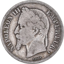 Moeda, França, Napoleon III, 2 Francs, 1866, Paris, F(12-15), Prata, KM:807.1