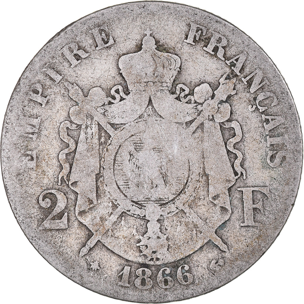 Coin, France, Napoleon III, 2 Francs, 1866, Paris, F(12-15), Silver, KM:807.1