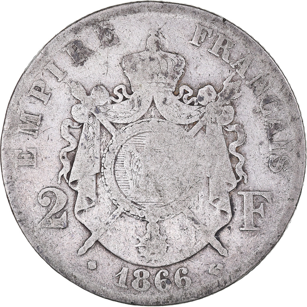 Munten, Frankrijk, Napoleon III, 2 Francs, 1866, Strasbourg, FR, Zilver