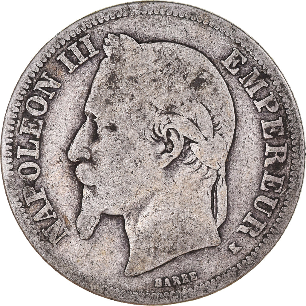 Moneta, Francja, Napoleon III, 2 Francs, 1867, Bordeaux, F(12-15), Srebro