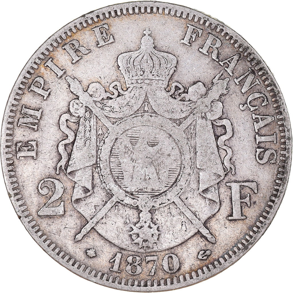 Monnaie, France, Napoleon III, 2 Francs, 1870, Paris, TB+, Argent, Gadoury:527