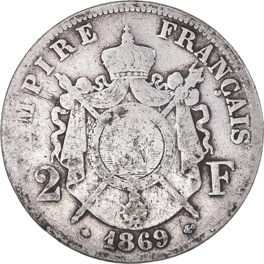 Moneta, Francja, Napoleon III, 2 Francs, 1869, Paris, F(12-15), Srebro