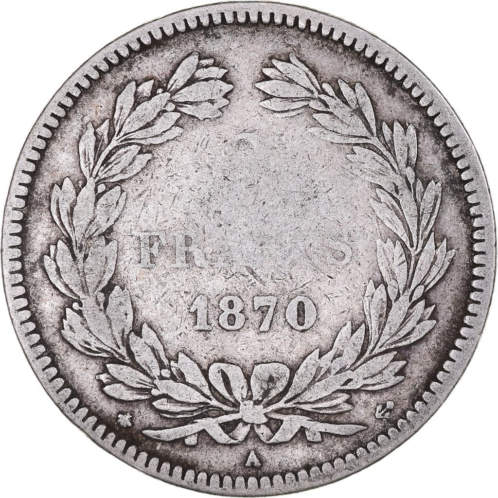 Moneda, Francia, Cérès, 2 Francs, 1870, Paris, BC, Plata, KM:816.1