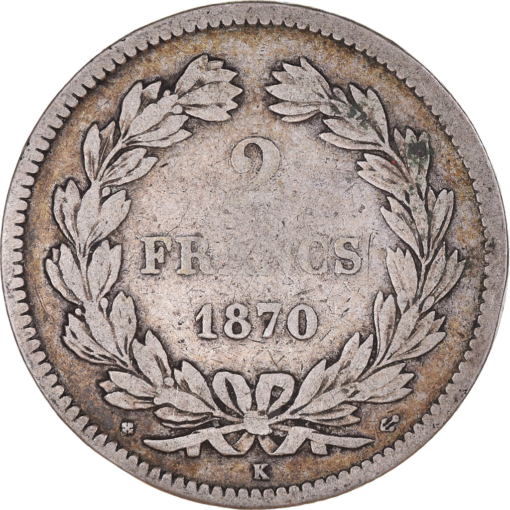 Munten, Frankrijk, Cérès, 2 Francs, 1870, Bordeaux, FR, Zilver, KM:816.2