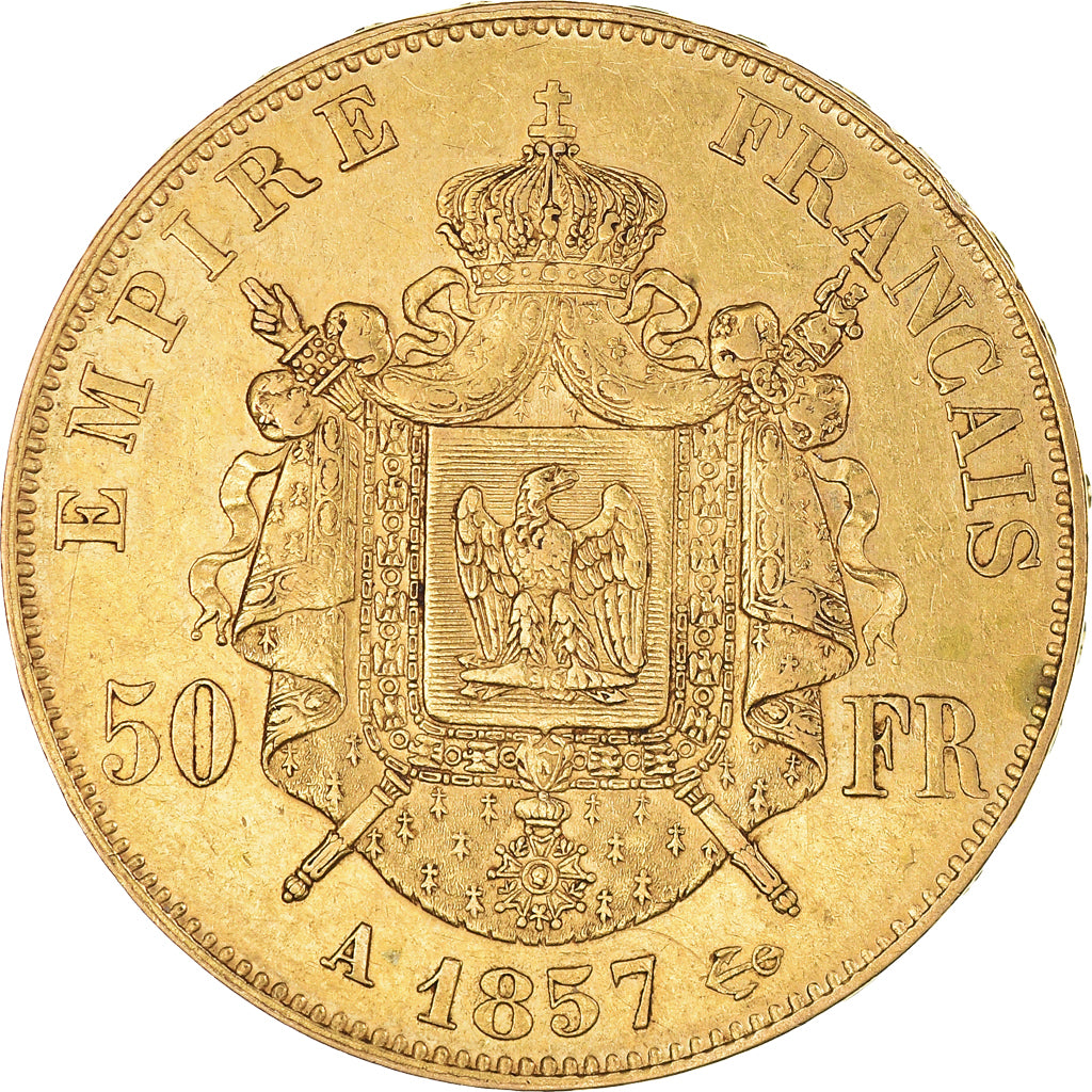 Moneda, Francia, Napoleon III, 50 Francs, 1857, Paris, MBC, Oro, KM:785.1