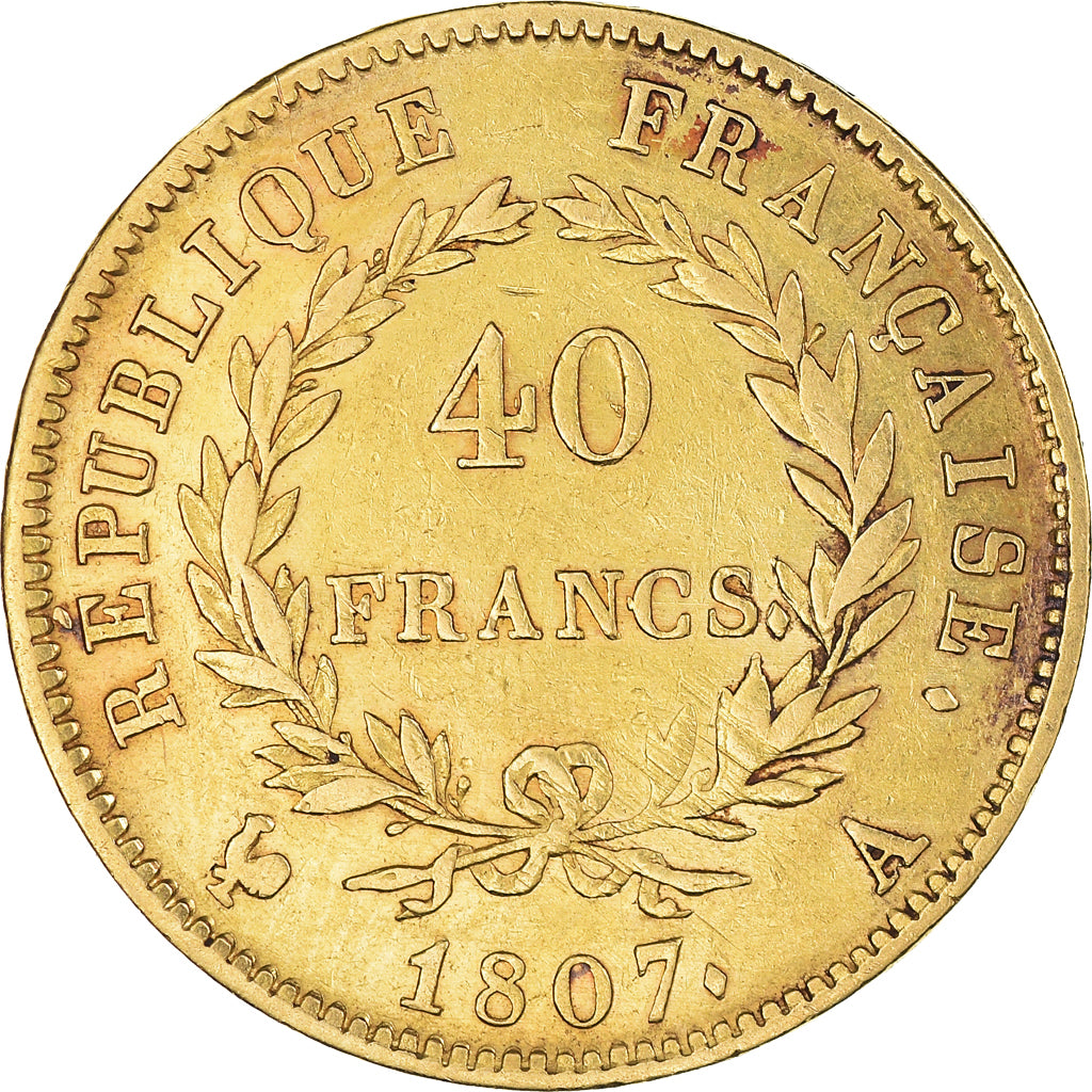 Monnaie, France, Napoléon I, 40 Francs, 1807, Paris, TB+, Or, KM:688.1