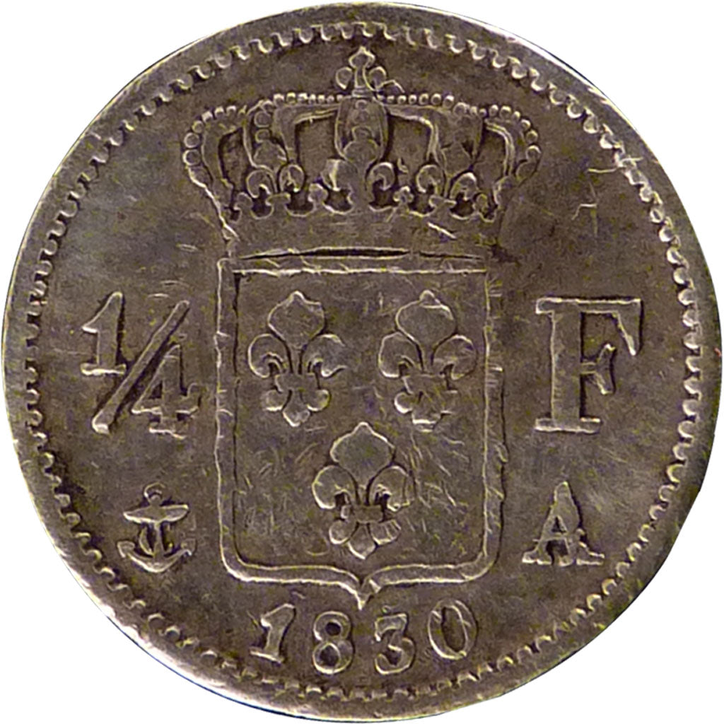 FRANCE, Charles X, 1/4 Franc, 1830, Paris, KM #722.1, EF(40-45), Silver,...