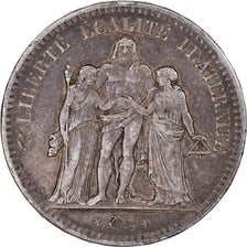 Moneta, Francia, Hercule, 5 Francs, 1849, Paris, MB+, Argento, KM:756.1