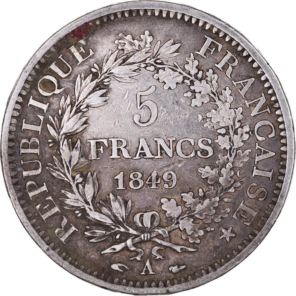 Moneta, Francia, Hercule, 5 Francs, 1849, Paris, MB+, Argento, KM:756.1