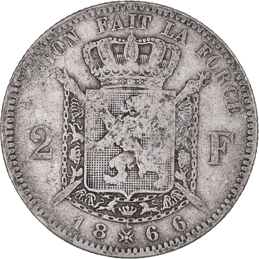 Moneta, Belgio, Leopold II, 2 Francs, 2 Frank, 1866, MB, Argento, KM:30.1
