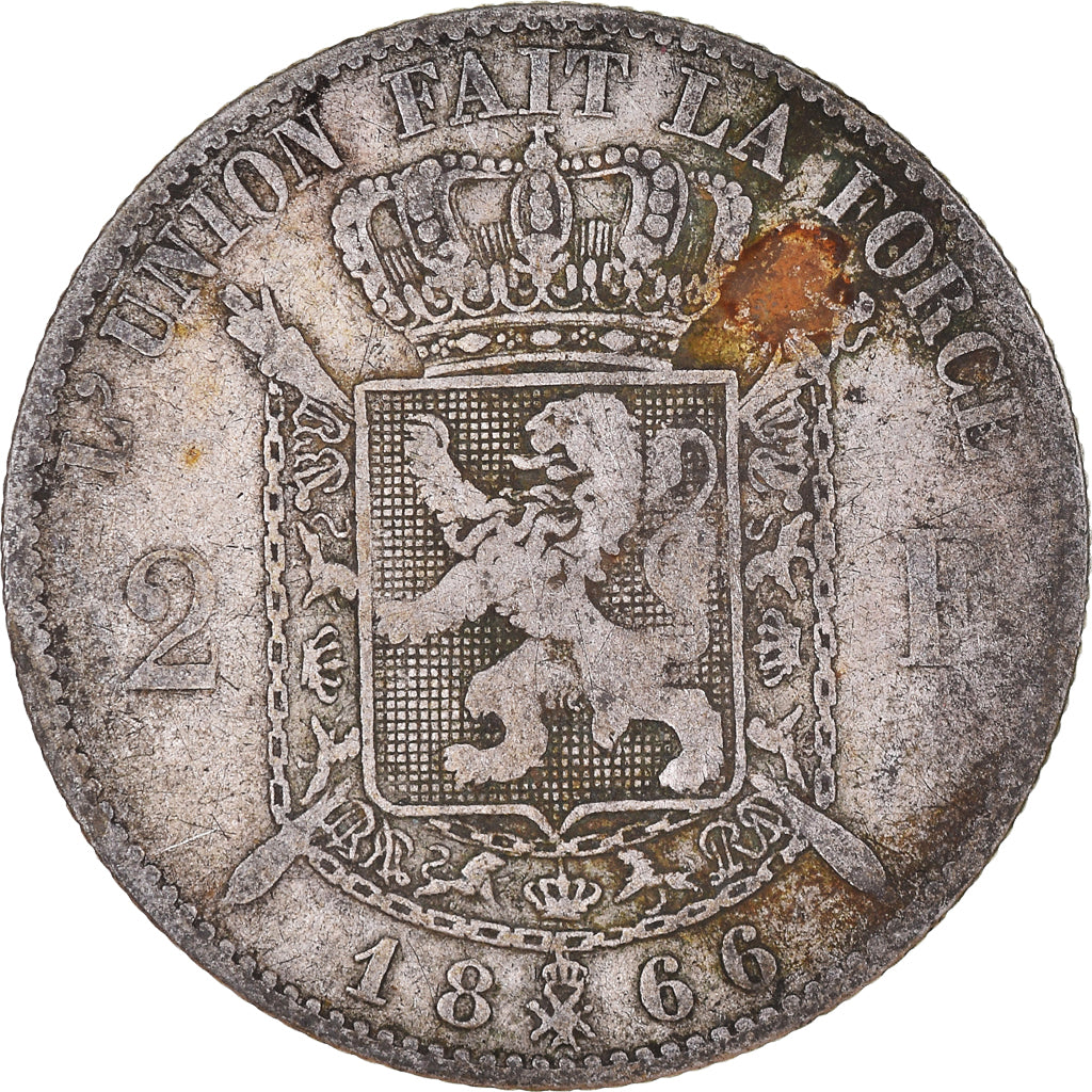 Coin, Belgium, Leopold II, 2 Francs, 2 Frank, 1866, VF(20-25), Silver, KM:30.1