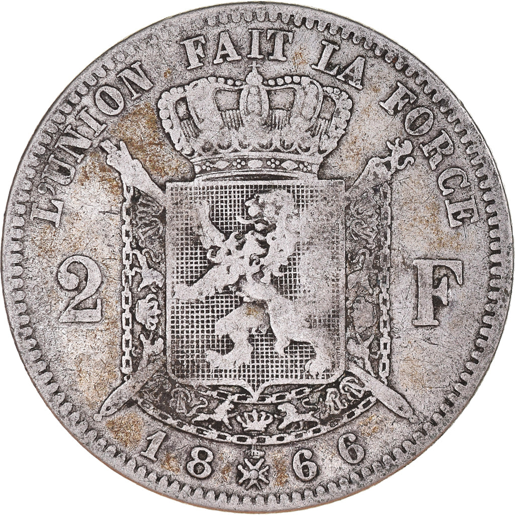 Moneta, Belgio, Leopold II, 2 Francs, 2 Frank, 1866, MB, Argento, KM:30.1
