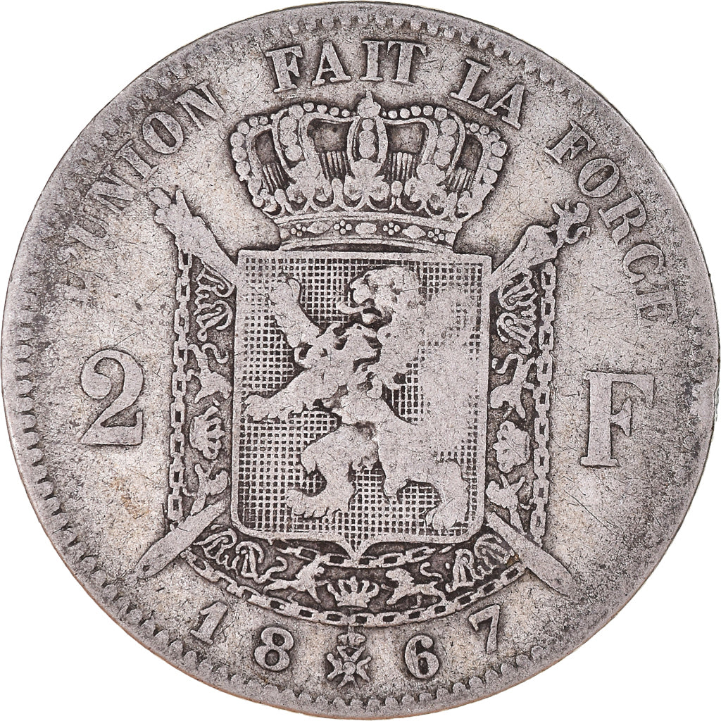 Coin, Belgium, Leopold II, 2 Francs, 2 Frank, 1867, VF(20-25), Silver, KM:30.2