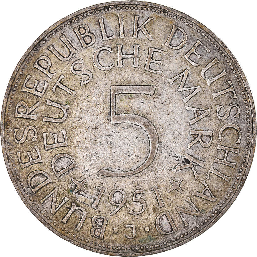 Moneta, GERMANIA - REPUBBLICA FEDERALE, 5 Mark, 1951, Hambourg, BB, Argento