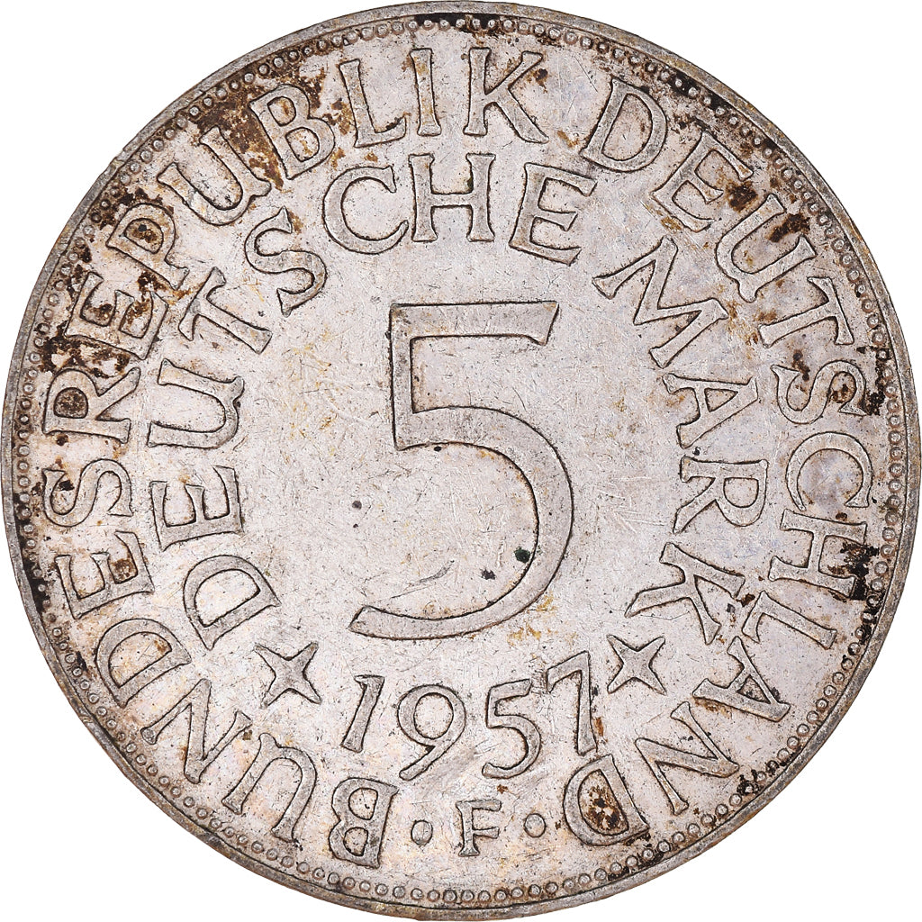 Moneta, GERMANIA - REPUBBLICA FEDERALE, 5 Mark, 1957, Stuttgart, BB, Argento