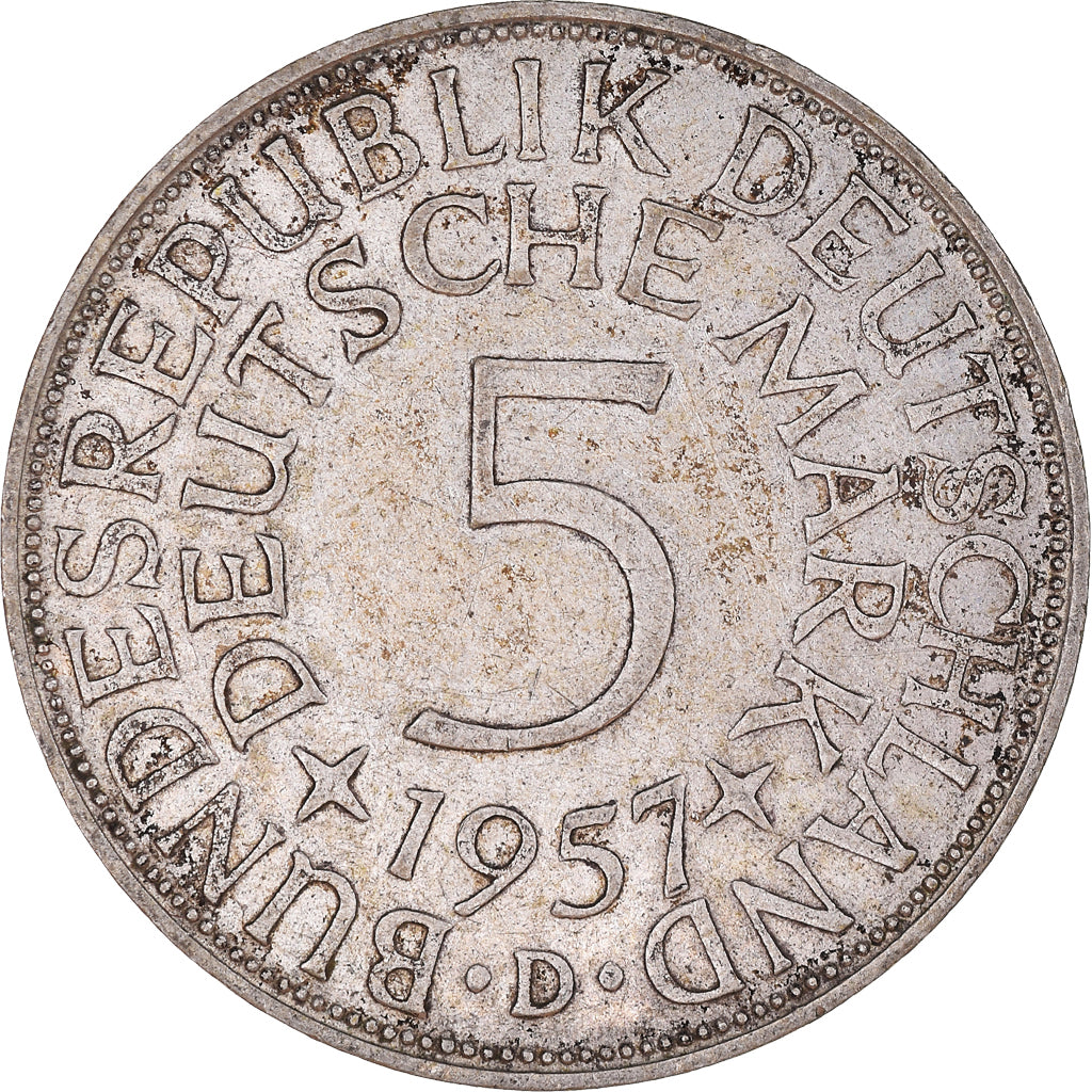 Moneta, GERMANIA - REPUBBLICA FEDERALE, 5 Mark, 1957, Munich, BB, Argento