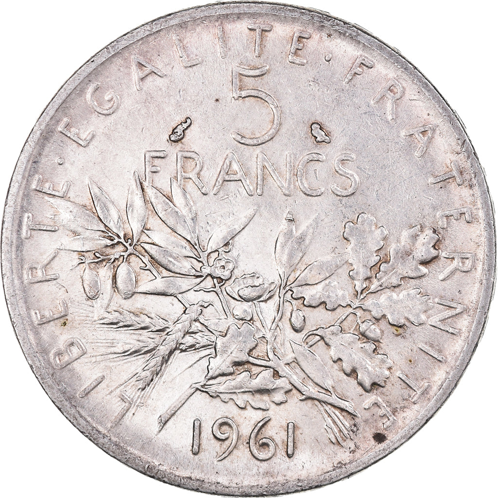 Moneta, Francja, Semeuse, 5 Francs, 1961, Paris, MS(60-62), Srebro, KM:926