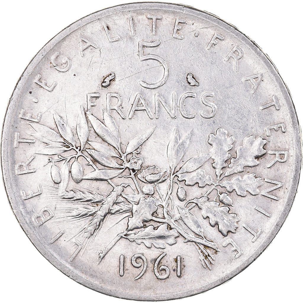 Moneta, Francja, Semeuse, 5 Francs, 1961, Paris, AU(50-53), Srebro, KM:926