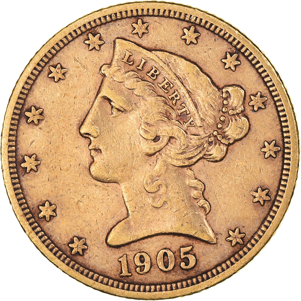 Moneta, Stati Uniti, Coronet Head, $5, Half Eagle, 1905, U.S. Mint, San