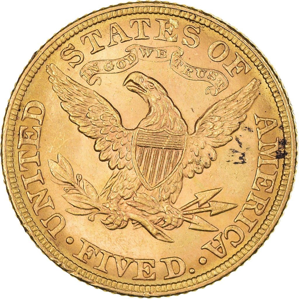 Moneta, USA, Coronet Head, $5, Half Eagle, 1882, U.S. Mint, Philadelphia