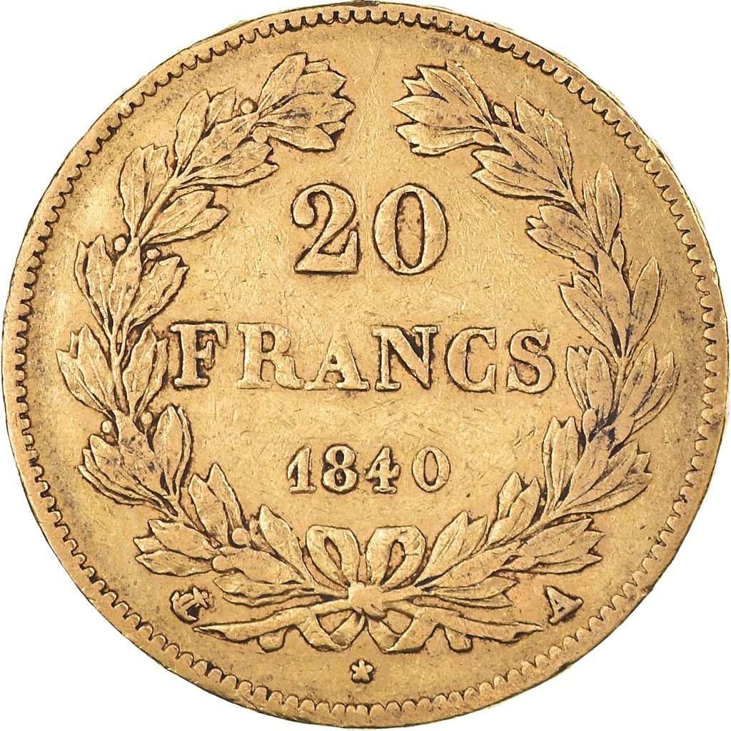 Moeda, França, Louis-Philippe, 20 Francs, 1840, Paris, VF(30-35), Dourado