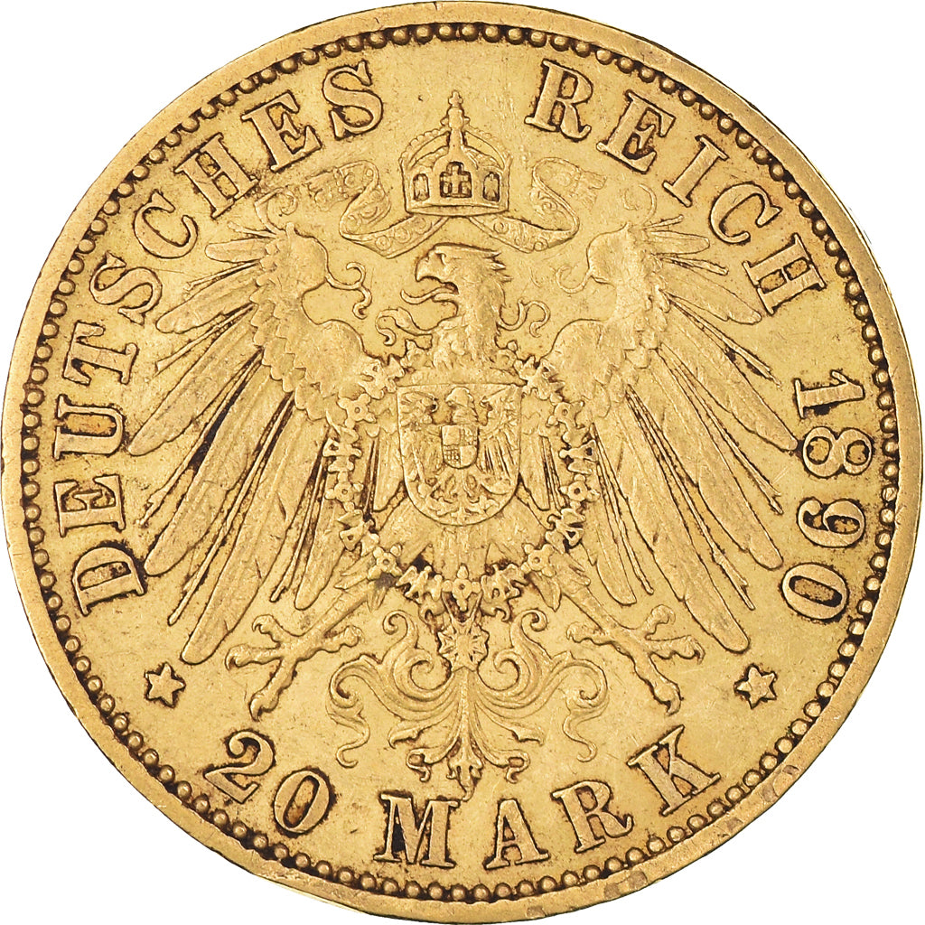 Moneta, Stati tedeschi, PRUSSIA, Wilhelm II, 20 Mark, 1890, Berlin, BB, Oro