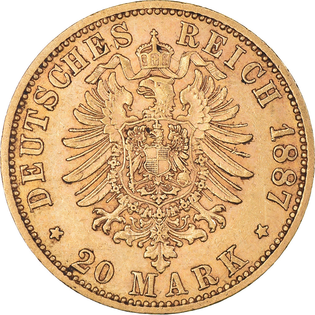 Moneta, Stati tedeschi, PRUSSIA, Wilhelm I, 20 Mark, 1887, Berlin, BB, Oro