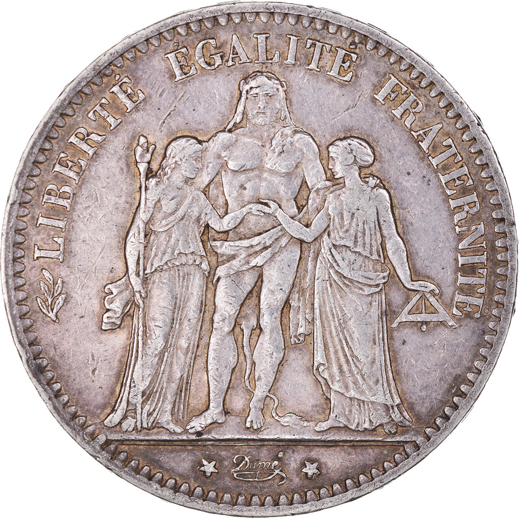 Moeda, França, Hercule, 5 Francs, 1876, Paris, EF(40-45), Prata, KM:820.1