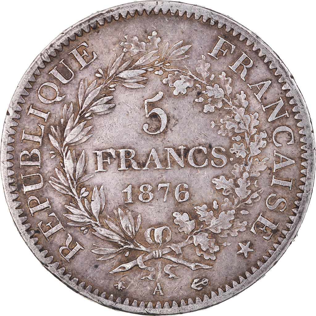 Moeda, França, Hercule, 5 Francs, 1876, Paris, EF(40-45), Prata, KM:820.1