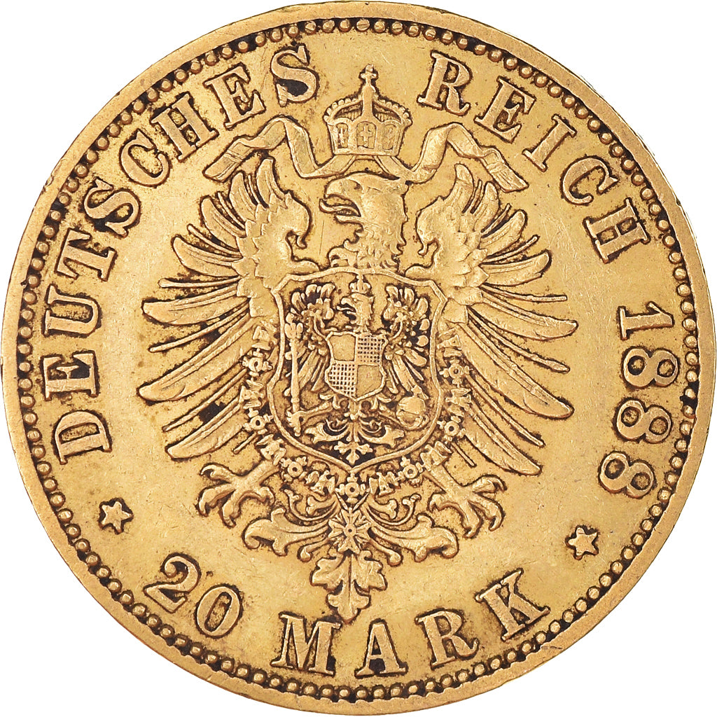 Moneta, Stati tedeschi, PRUSSIA, Friedrich III, 20 Mark, 1888, Berlin, BB+, Oro