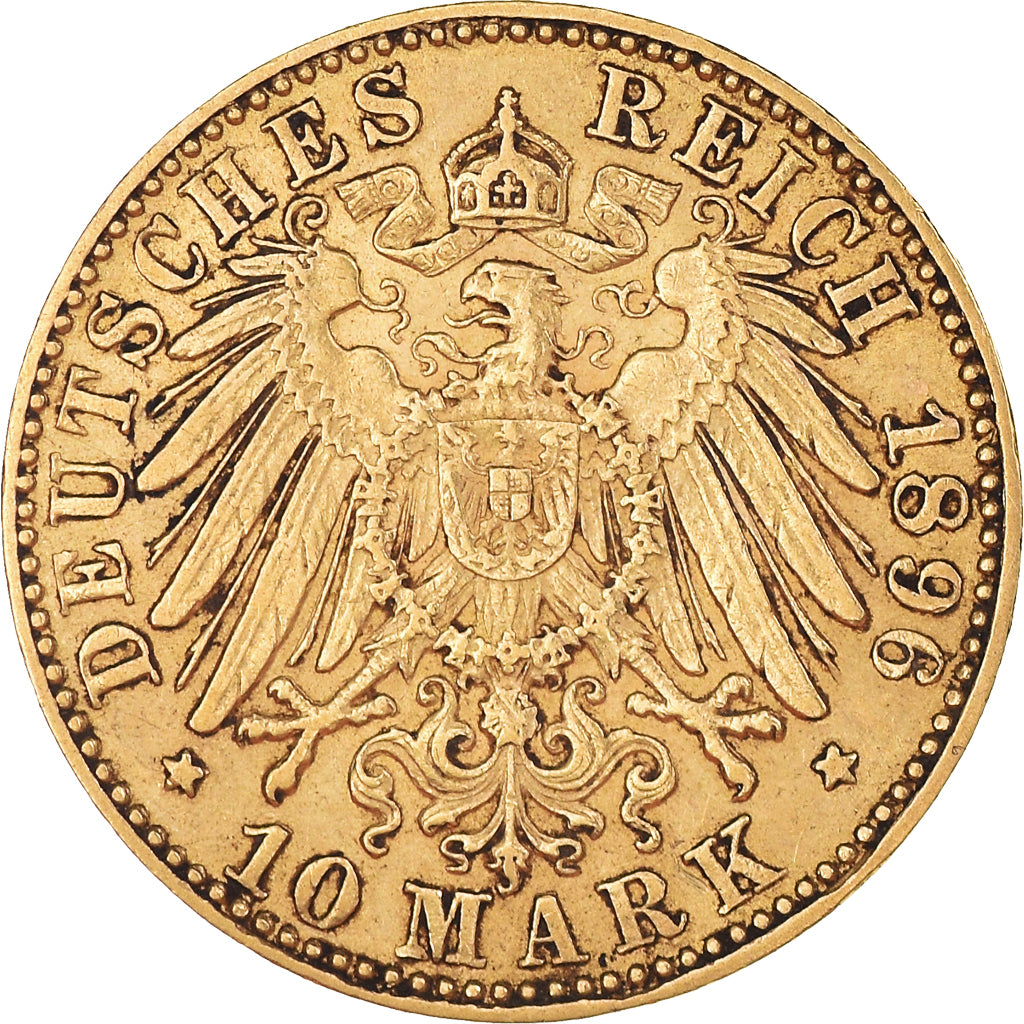 Monnaie, Etats allemands, BADEN, Friedrich I, 10 Mark, 1896, Stuttgart, TTB+