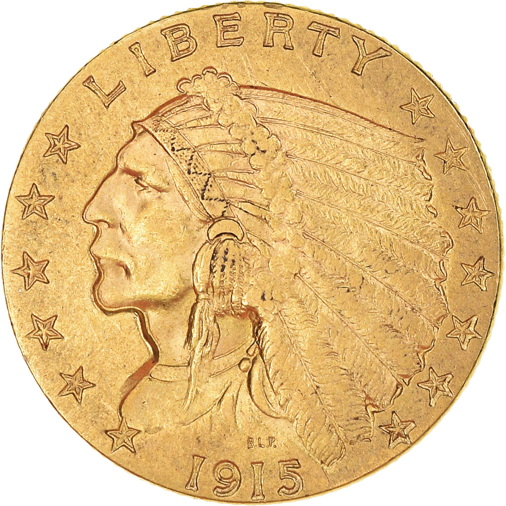 Moneda, Estados Unidos, $2.50, Quarter Eagle, 1915, Philadelphia, MBC+, Oro