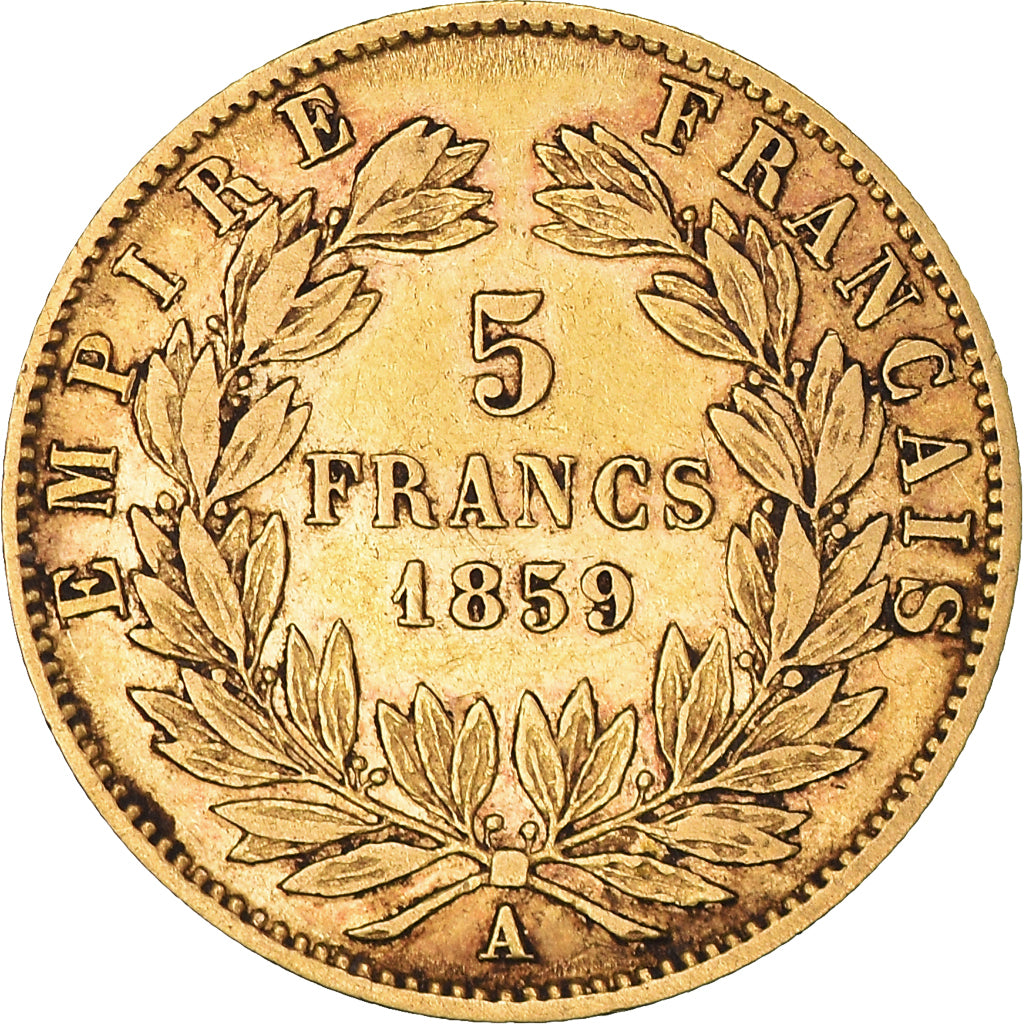 Moneta, Francja, Napoleon III, 5 Francs, 1859, Paris, VF(30-35), Złoto