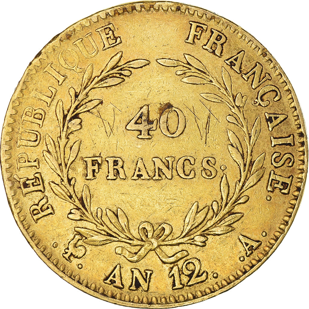 Moeda, França, Napoleon I, 40 Francs, An 12, Paris, VF(30-35), Dourado