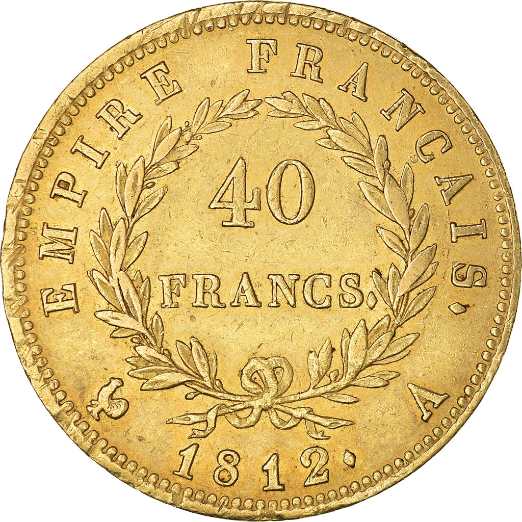 Moeda, França, Napoléon I, 40 Francs, 1812, Paris, EF(40-45), Dourado