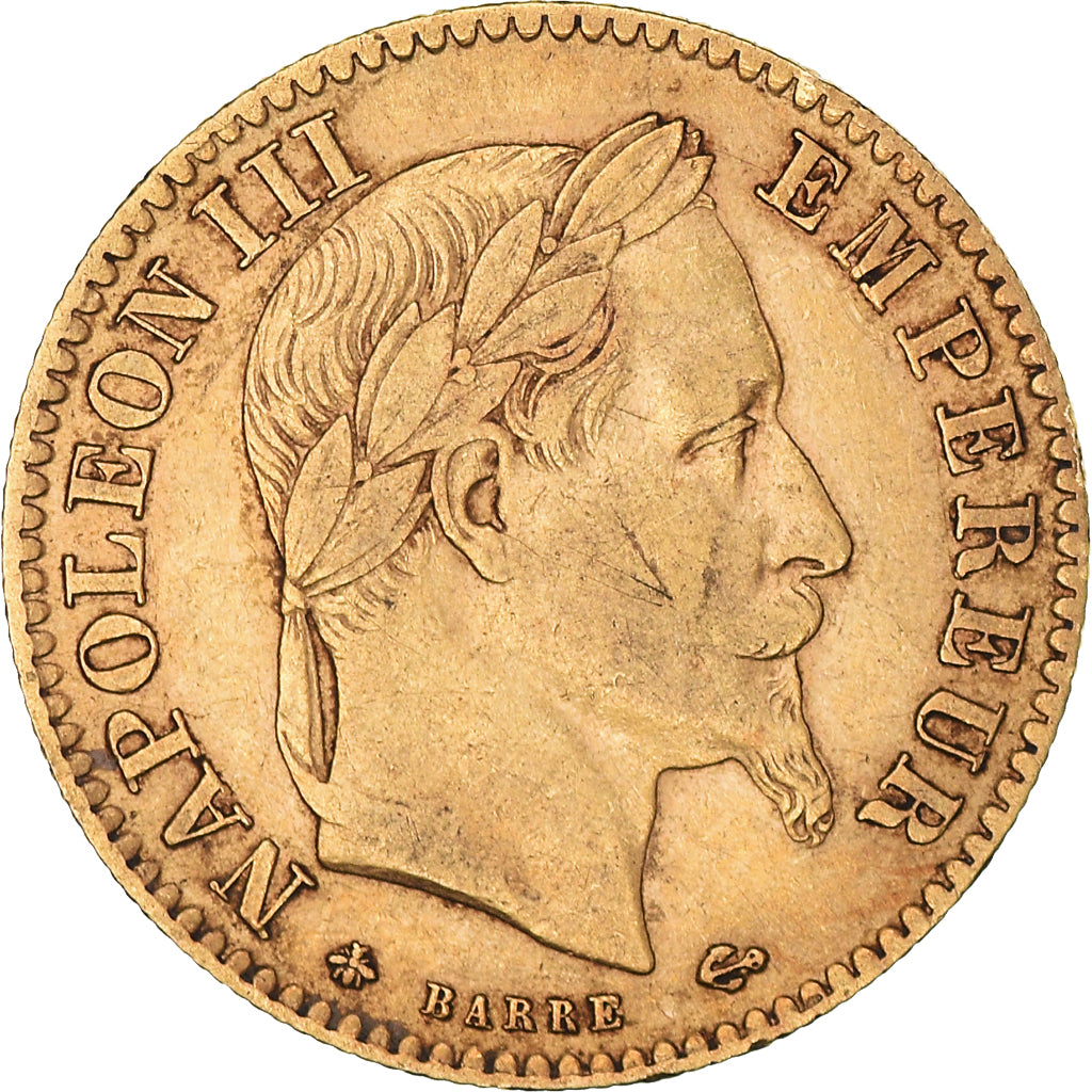 Moneda, Francia, Napoleon III, 10 Francs, 1866, Paris, BC+, Oro, KM:800.1