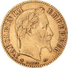 Moneda, Francia, Napoleon III, 10 Francs, 1866, Paris, BC+, Oro, KM:800.1