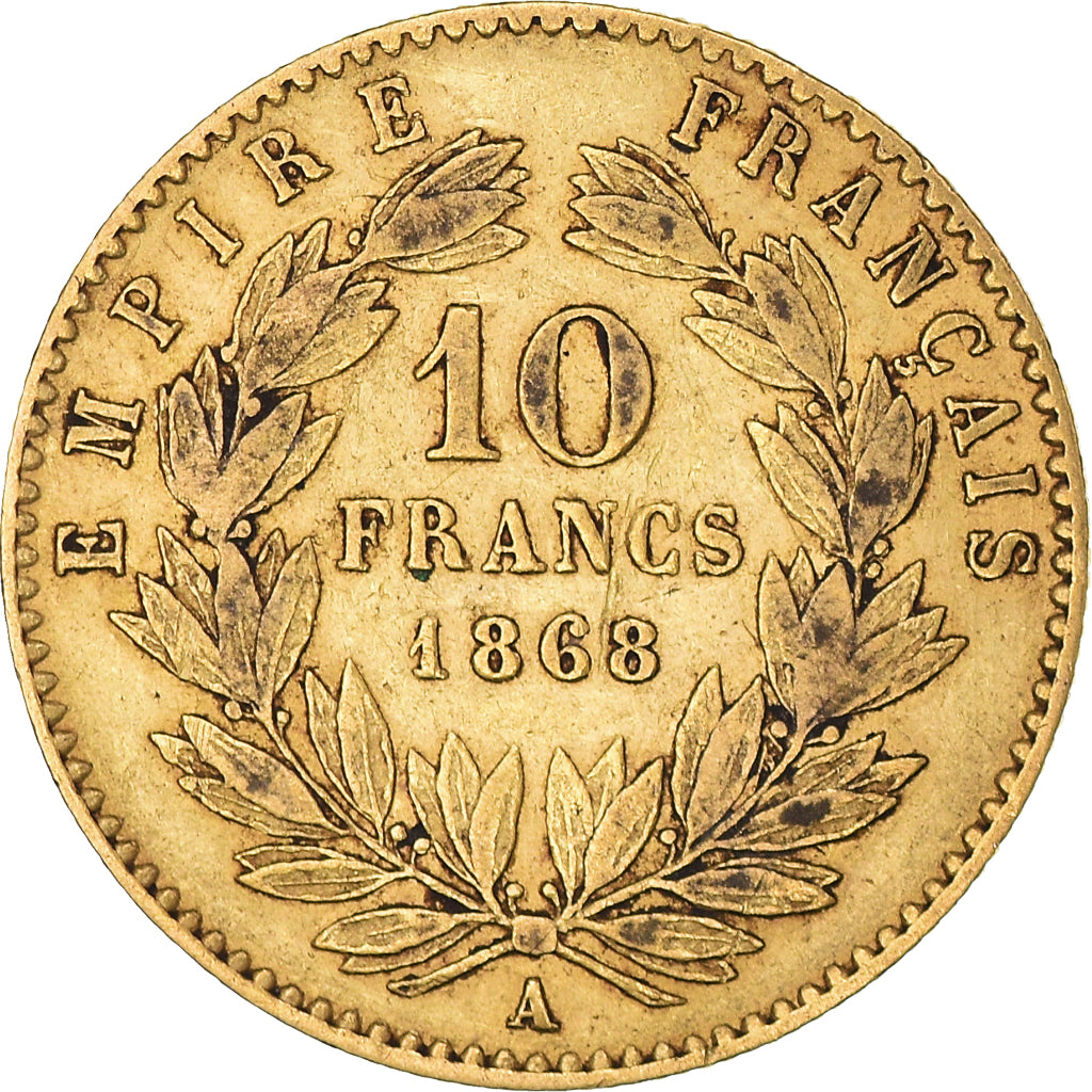 Munten, Frankrijk, Napoleon III, 10 Francs, 1868, Paris, FR+, Goud, KM:800.1