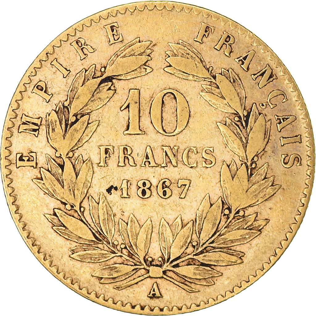 Münze, Frankreich, Napoleon III, 10 Francs, 1867, Paris, S+, Gold, KM:800.1