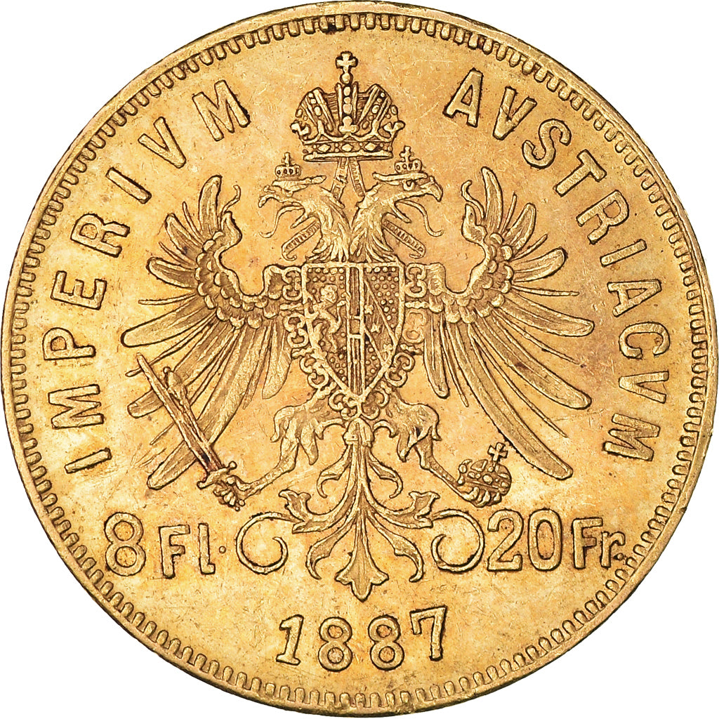 Moneda, Austria, Franz Joseph I, 8 Florins-20 Francs, 1887, MBC+, Oro, KM:2269