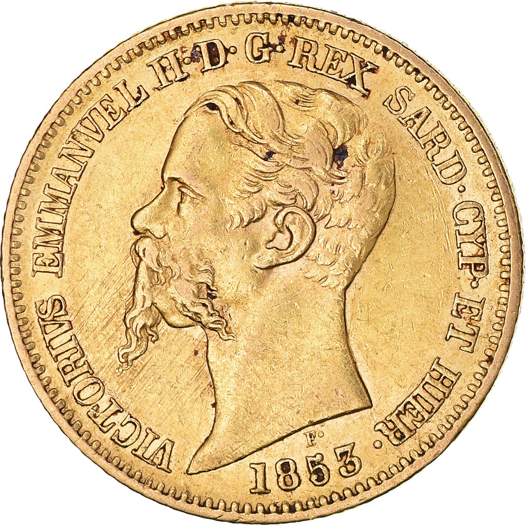 Moeda, ESTADOS ITALIANOS, SARDINIA, Vittorio Emanuele II, 20 Lire, 1853, Genoa