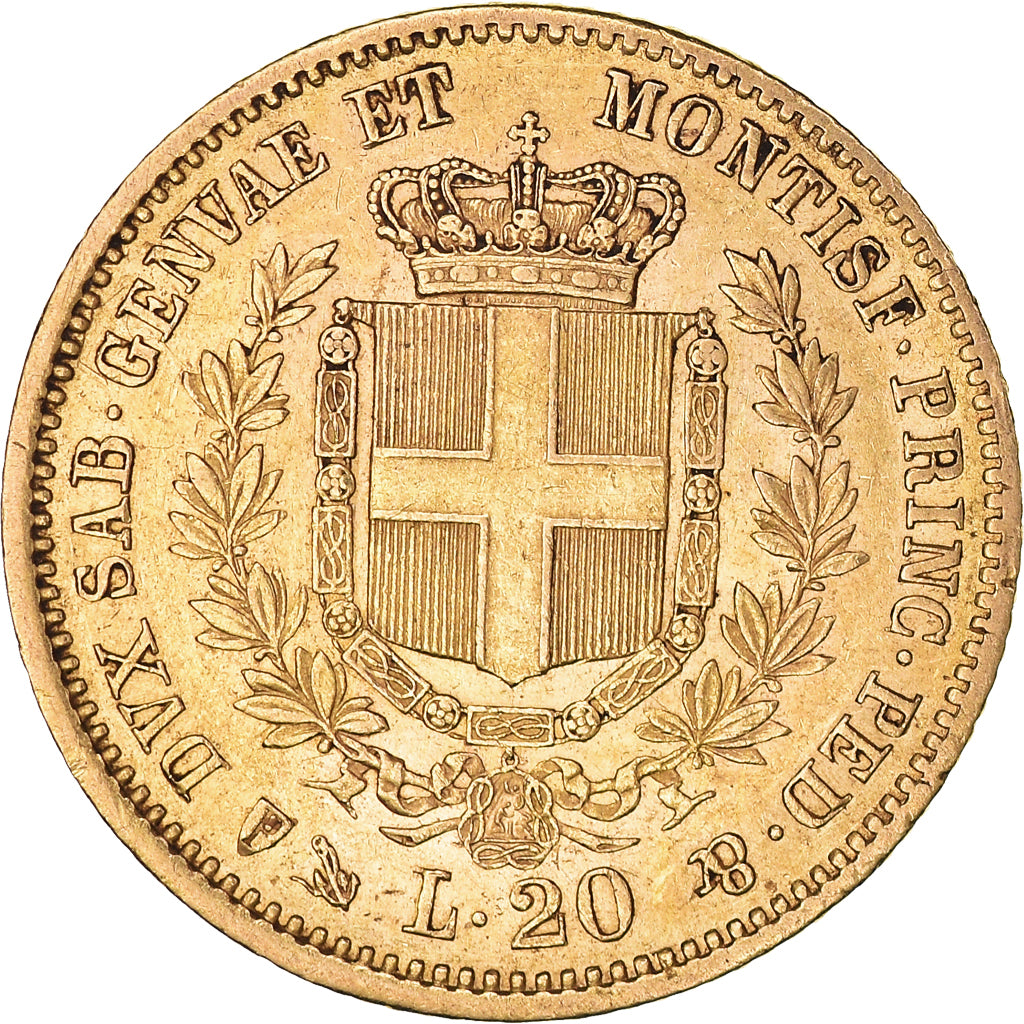 Moeda, ESTADOS ITALIANOS, SARDINIA, Vittorio Emanuele II, 20 Lire, 1853, Genoa